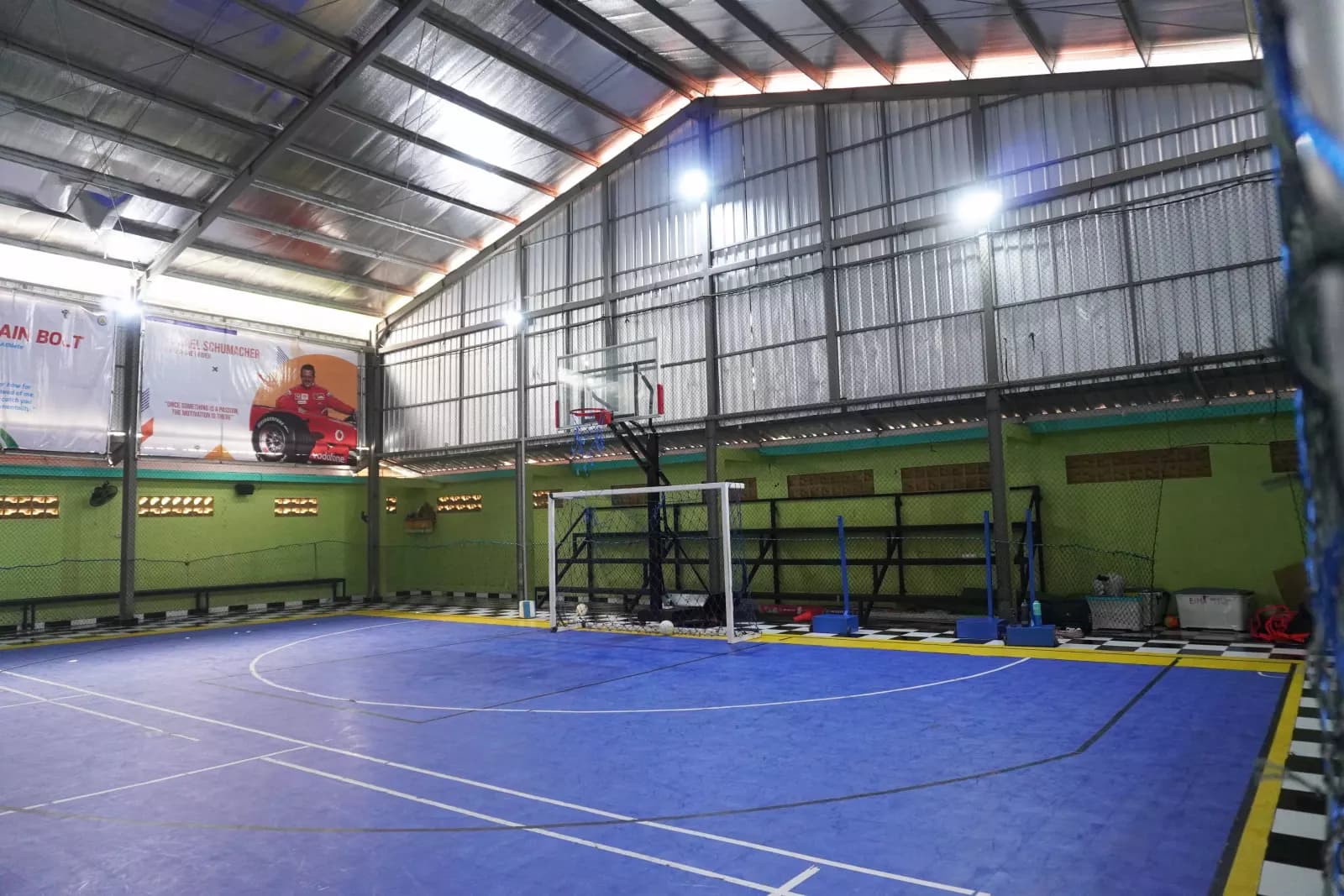 indoor sports court, multi-purpose school court, school futsal and basketball facility.
